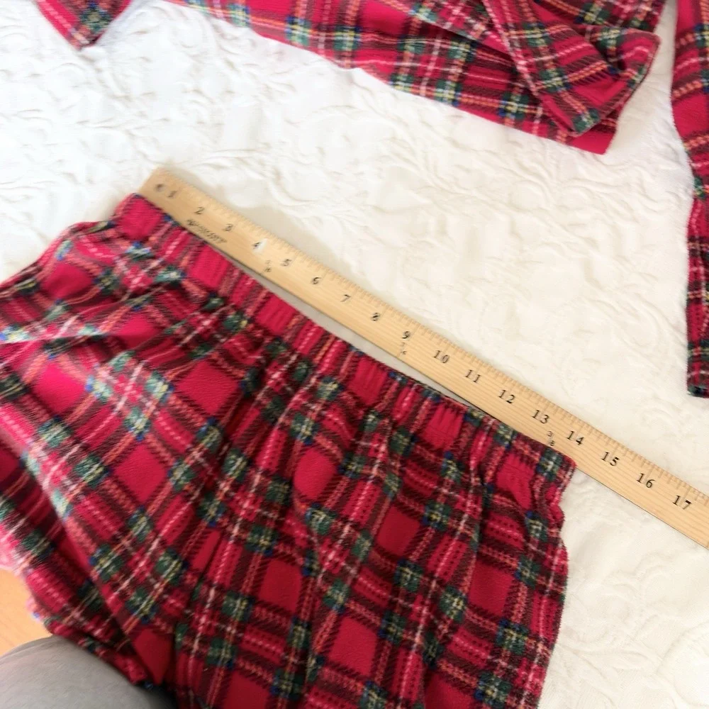 Lauren Ralph LRL Womens L Red Plaid Pajama Set Soft Plush Tartan Christmas
